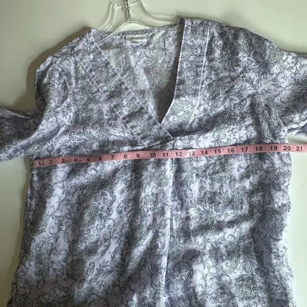 J. Jill Love Linen Boxy Top Womens Medium Lavender Paisley Floral V-Neck Coastal